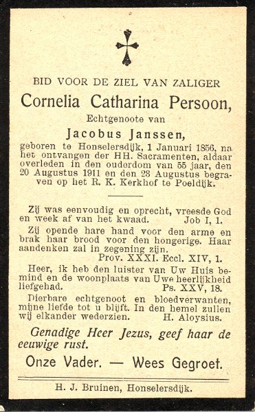 Persoon, Cornelia Catharina(bidprentje)